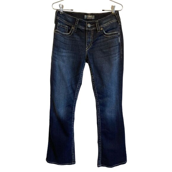 Silver Suki Surplus Flap Pockets Bootcut Jeans Women Sz 28  Mid Rise Embroidery - Picture 2 of 13